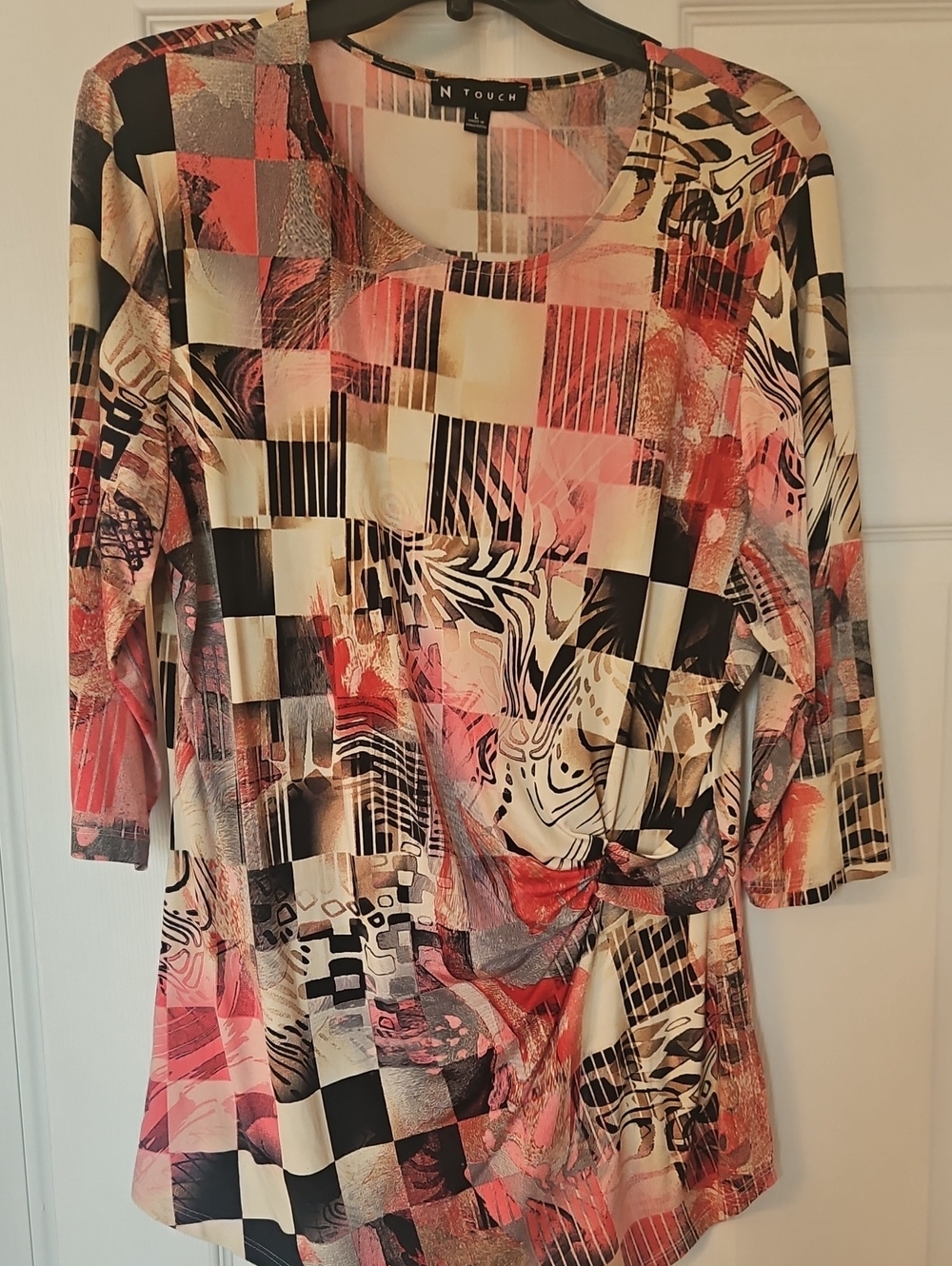 In Touch Coral Multi Twist-Detail Printed Tunic